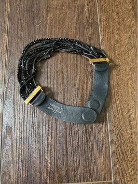 Fairchild Baldwin Black Beaded Multi-Strand Necklace with Leather and Gold Accen